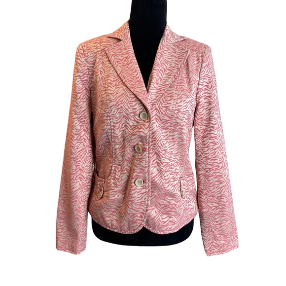 R.Q.T Women’s Pink Zebra Print Blazer Jacket V Neck Three Button Front Size 10 - Picture 1 of 10